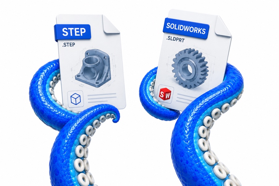 Tentacles holding STEP and SOLIDWORKS files