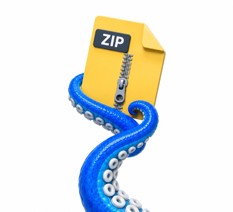 Tentacle holding a ZIP archive